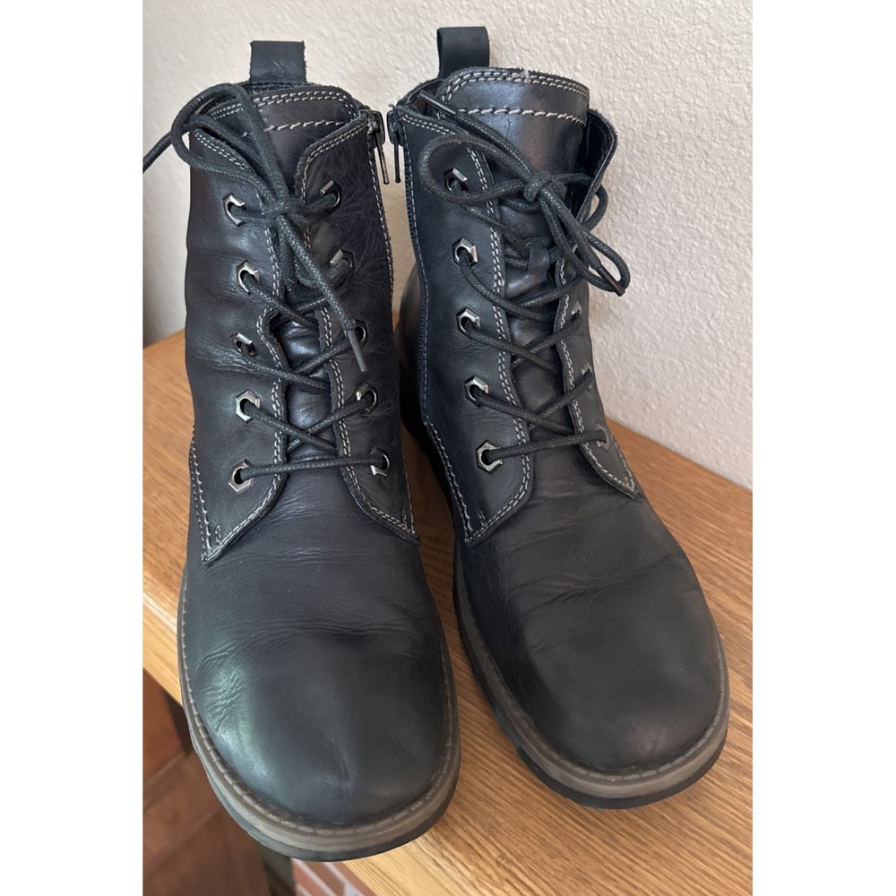 Josef Seibel Black Leather Lina 06‎ Lined Ankle Boots Shoes Size 39 8.5 Side Zip